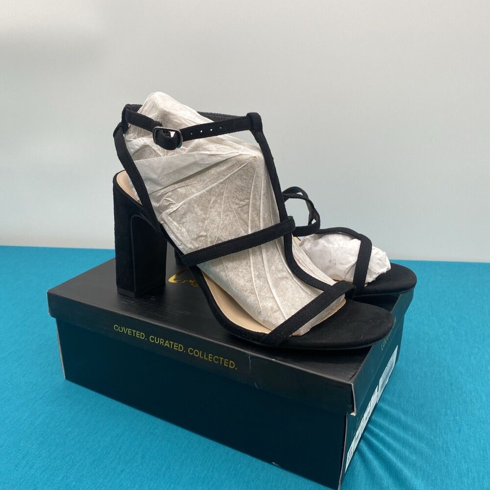 Lulus Women's Shoes Black Size 10 Black Style COOP Suede Strappy High Heel NIB